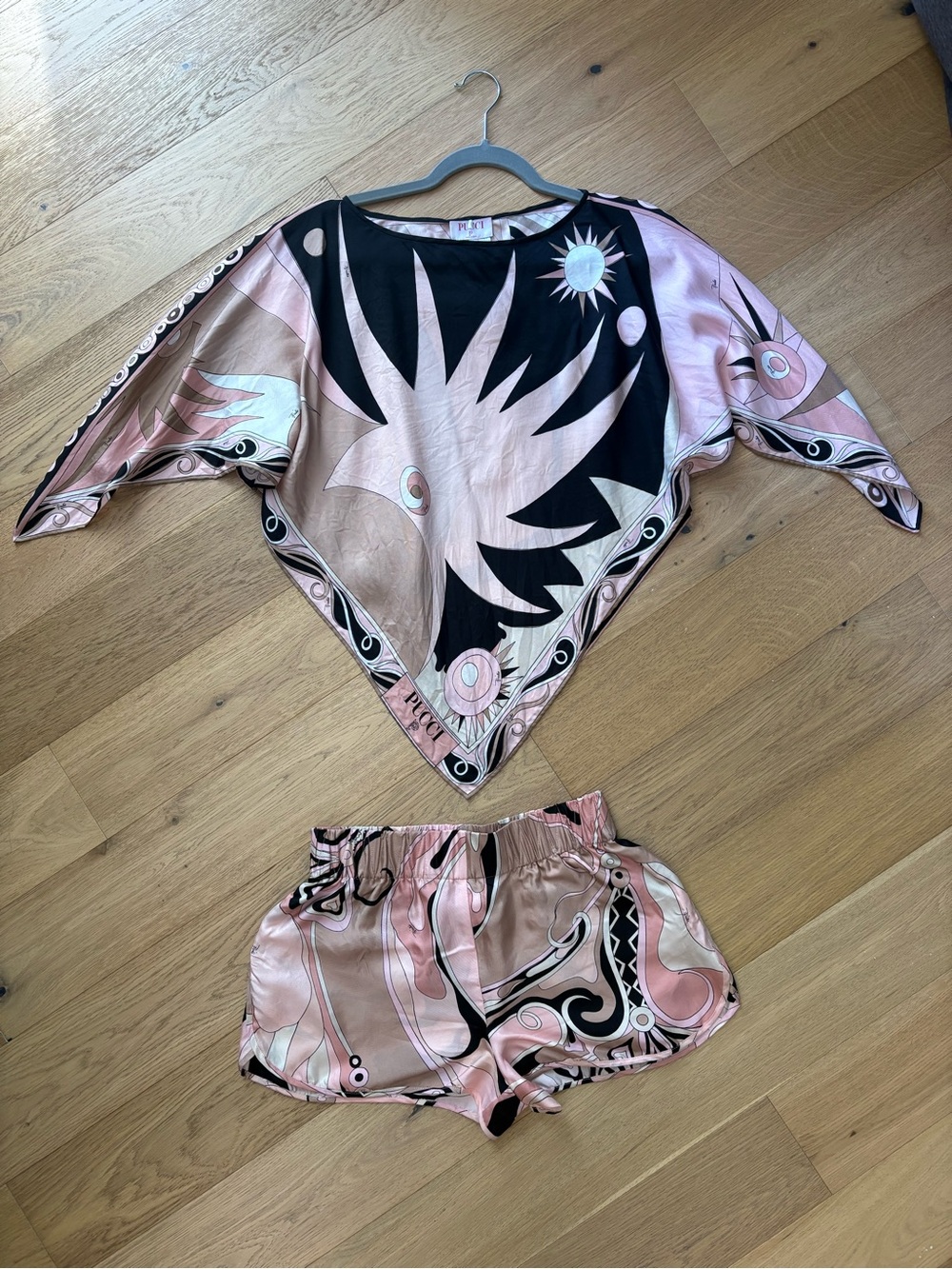 Emilio Pucci Silk Poncho & Shorts Set (Pink & Black) - Size 38